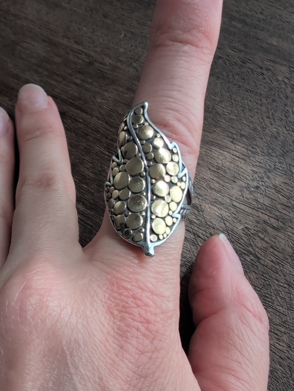 John Hardy 18k and Sterling Ayu Dot Leaf Ring